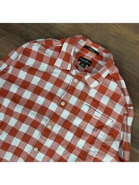 Eddie Bauer Mens Plaid Button Down Shirt Orange White XL